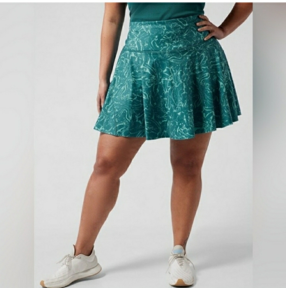 Athleta 1X Ace Printed Tennis Skort 13.5" Teal Marble Skater Skirt - Picture 1 of 10
